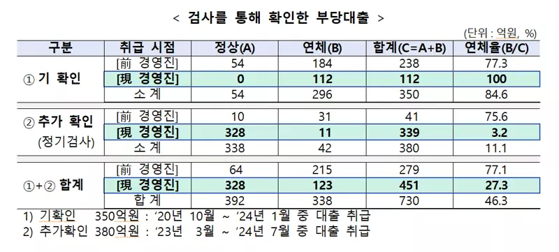 손태승 전 우리금융지주 회장 친인척 관련 부당대출 현황