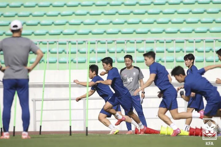 이민성호 U-22 축구대표팀 훈련 장면.