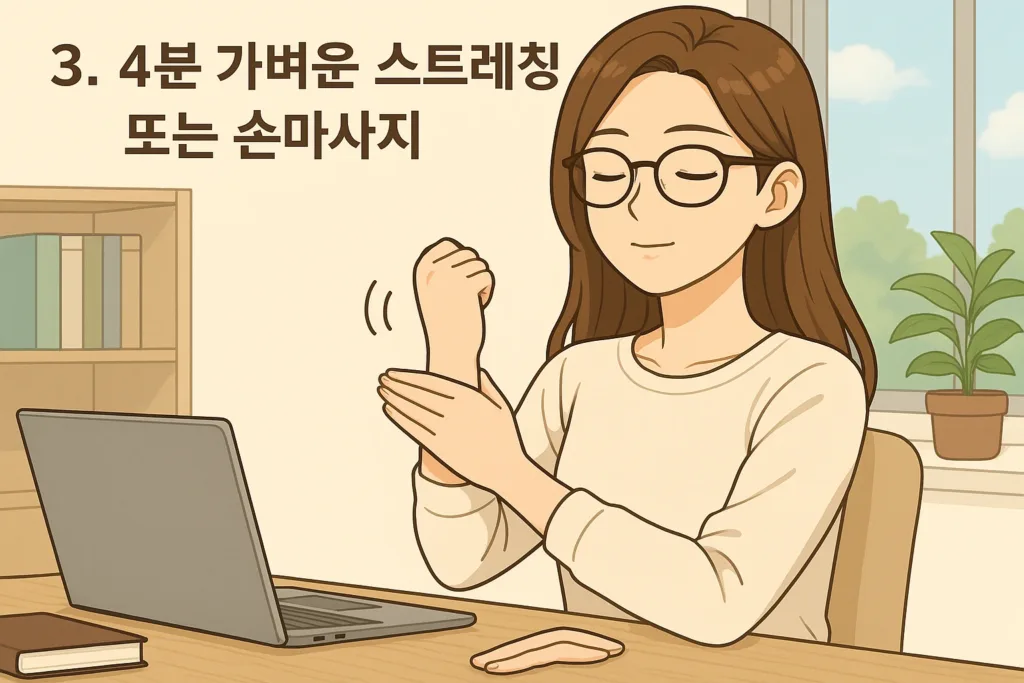 3. 4분 가벼운 스트레칭 또는 손마사지