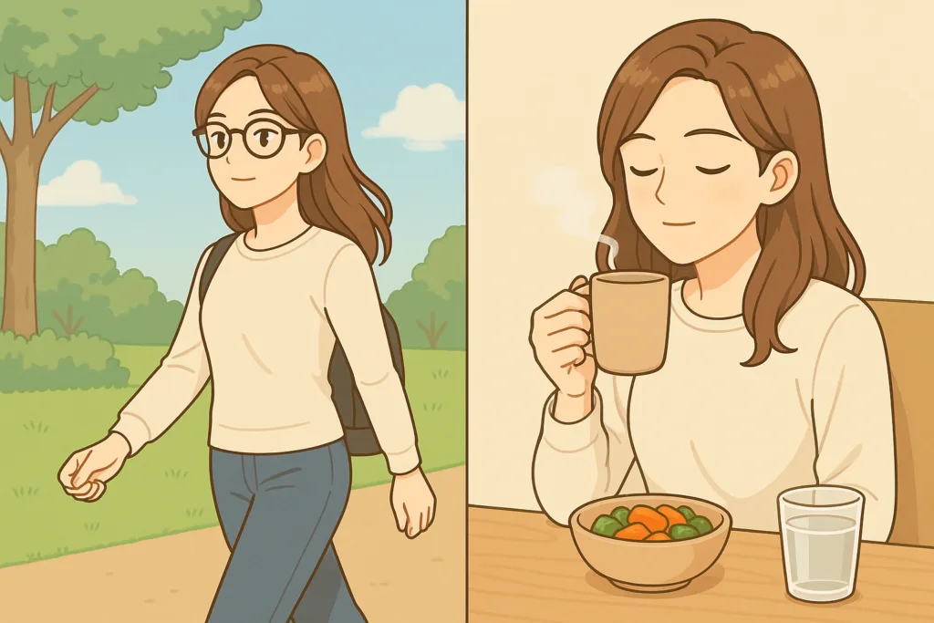 매일 30분 걷기, 따뜻한 음식과 수분 섭취