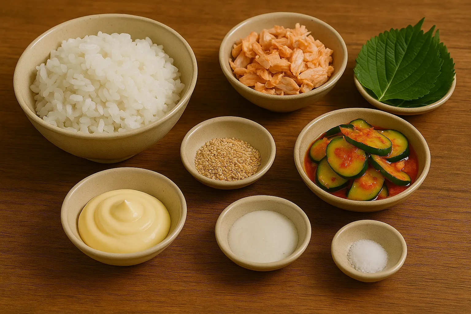 연어마요 주먹밥 + 오이무침(단무지 무침)