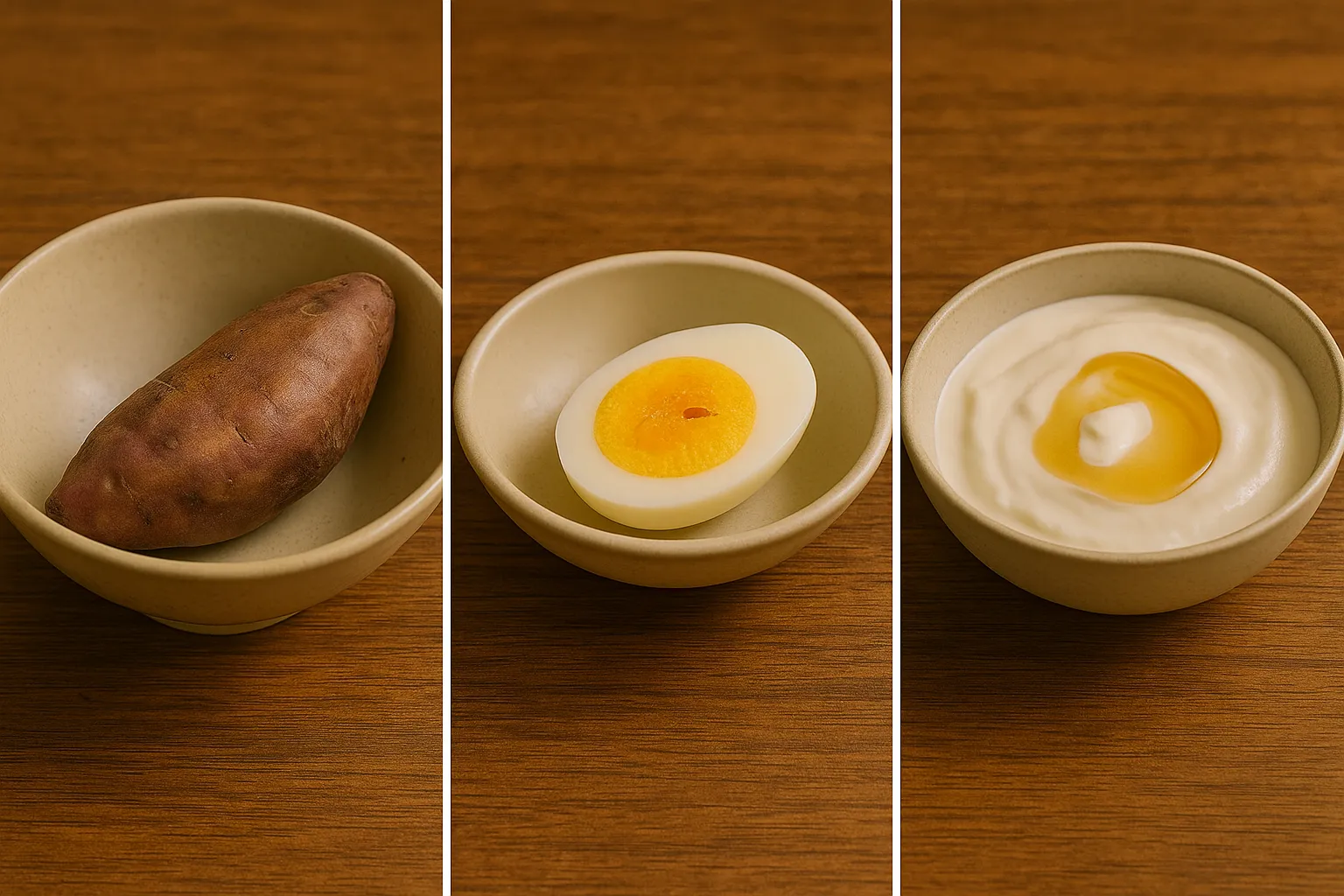 고구마 + 반숙 달걀 + 꿀요거트 분할 이미지