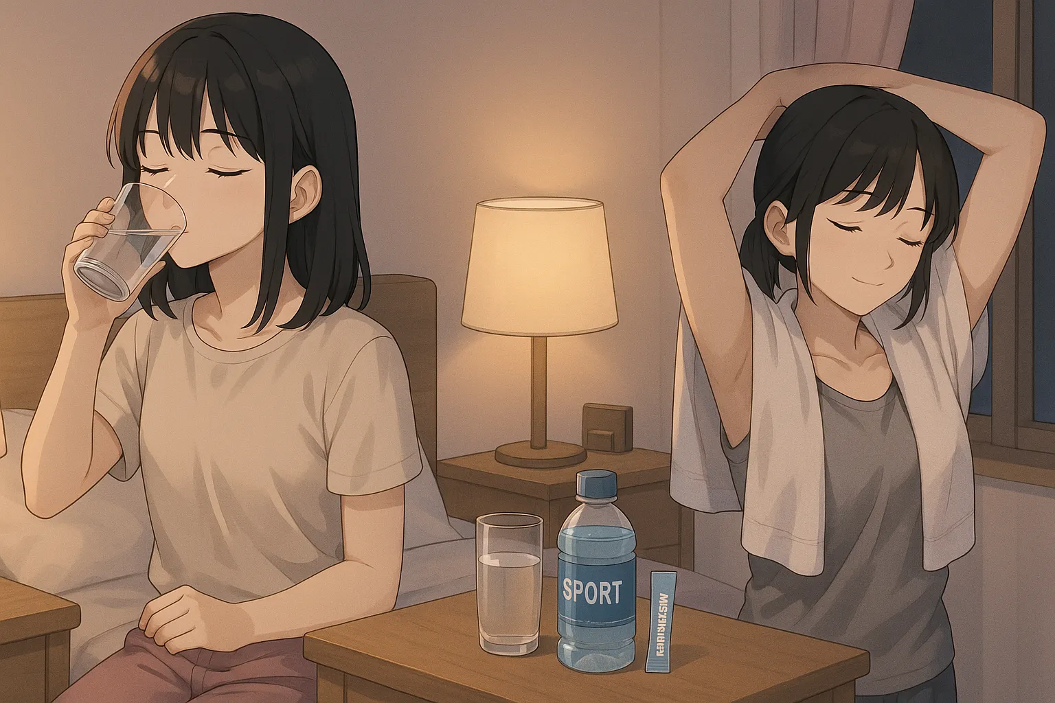 바로 수분 보충하기,
숙면을 돕는 환경 만들기