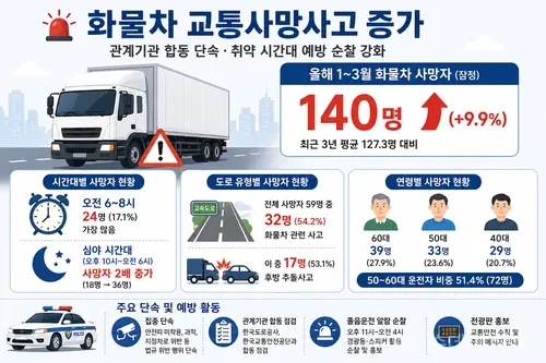 화물차 교통사고 사망자가 증가하면서 경찰이 심야 시간대 집중 단속과 예방 순찰을 강화한다.