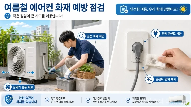 여름철 에어컨과 선풍기 등 냉방기기 사용이 늘면서 전기 화재 위험이 커지고 있다. 부산소방재난본부에 따르면 최근 5년간 부산 전기 화재 2707건 중 33%가 6~8월에 발생했고, 계절용 기기 화재 626건 중 202건이 에어컨·선풍기에서 시작됐다. 단독 콘센트 사용, 실외기 전선 점검, 먼지 제거 등 예방수칙을 정리했다.