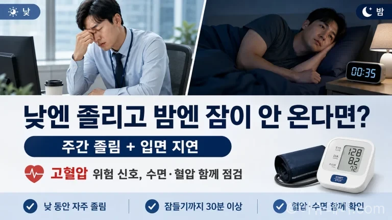 미국 펜실베이니아주립대 의과대학 연구진이 성인 1741명을 분석한 결과, 과도한 주간 졸림과 30분 이상 입면 지연이 함께 나타나는 사람은 향후 고혈압 발생 위험이 3배 이상 높았다. 국내 고혈압 유병률과 수면 패턴 점검 포인트를 함께 정리했다.