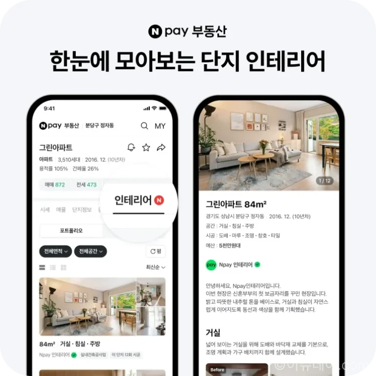 네이버페이 부동산이 인테리어, VR 단지투어, AI 집찾기, 디지털 트윈 기술을 결합해 생활 밀착형 부동산 플랫폼으로 고도화하고 있다. 주요 기능과 이용자 변화를 정리했다.