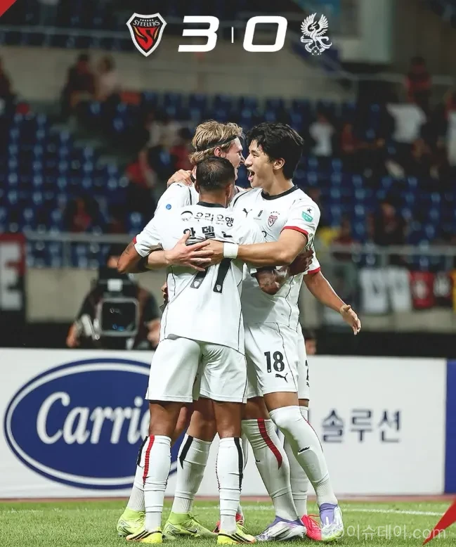"휴식기 특훈 효과" 포항 스틸러스, 광주FC 3-0 완파...트란지스카 1골 1도움 맹활약