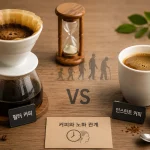 커피와 노화 관계를 비교하기 위해 나란히 놓은 필터 커피와 인스턴트 커피