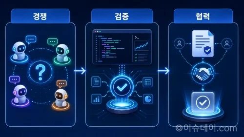 AI 토론 엔진이 ChatGPT·Claude·Gemini·Grok 등 여러 모델의 답변을 경쟁·검증·협력 방식으로 비교한다. 제네시스코텍스AI가 공개한 기술 구조와 RLVR 연구 결과, 기업 도입 전 확인할 한계를 정리했다.