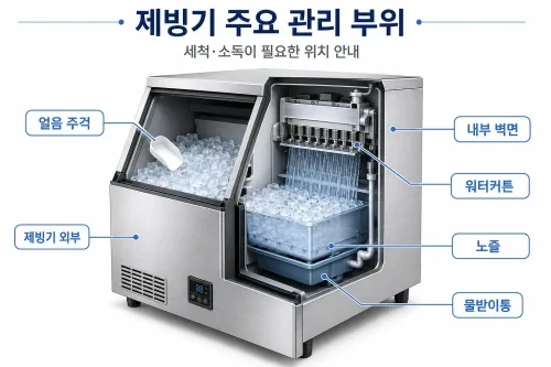 제빙기 외부 내부 부품별 세척과 소독 주기