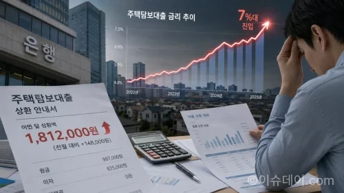 주택담보대출 금리가 최고 연 7%대로 오른 가운데 한국은행이 기준금리를 2.75%로 인상했습니다. 고정형·변동형 주담대 금리 흐름과 영끌 차주의 이자 증가 규모, 대출자가 점검할 대응 방법을 정리했습니다.