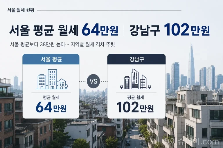 2026년 6월 서울 원룸 월세 평균 64만원과 강남구 102만원 비교