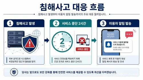 해킹 등 침해사고로 온라인 서비스가 2시간 이상 중단되면 이용자 통지가 의무화될 전망이다. 강화된 ISMS 대상과 피해구제, 이행강제금 기준을 정리했다.