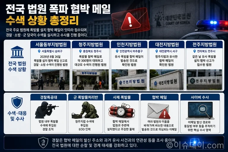 전국 법원 폭발물 협박 메일 서울 인천 청주 수색 상황