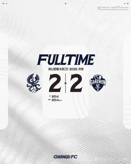 광주FC 강원FC K리그1 25라운드 2대2 무승부