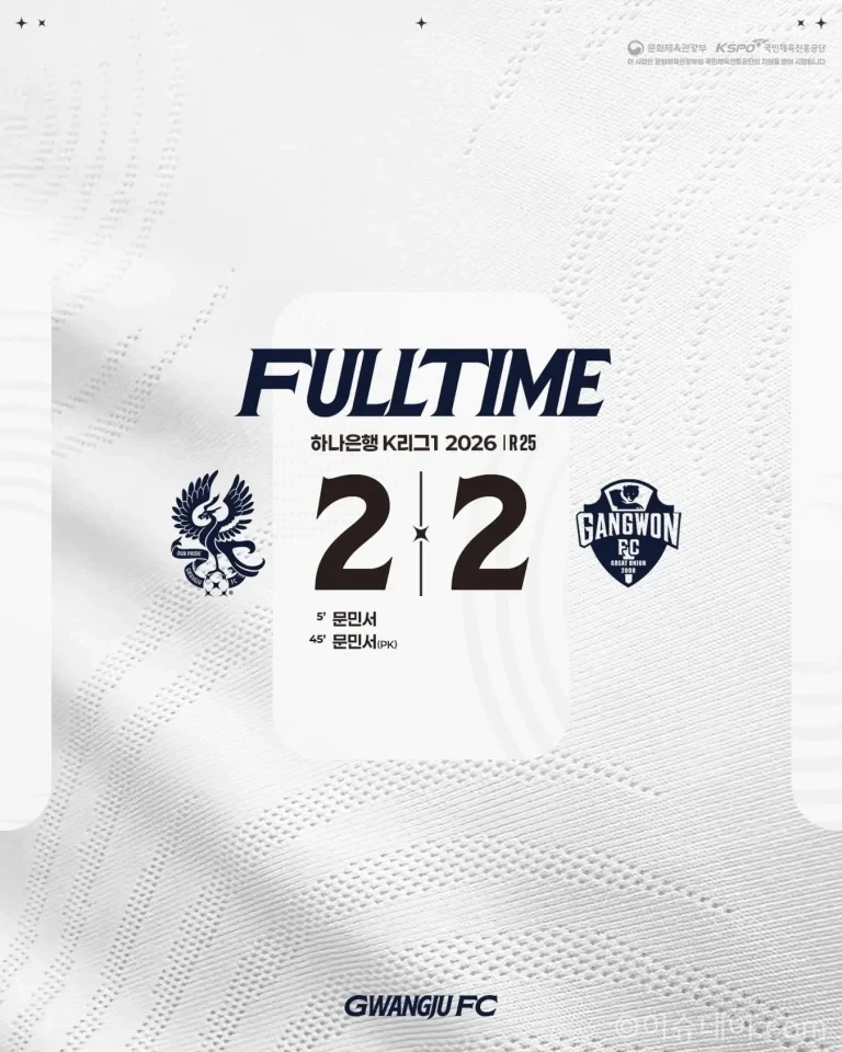 광주FC 강원FC K리그1 25라운드 2대2 무승부