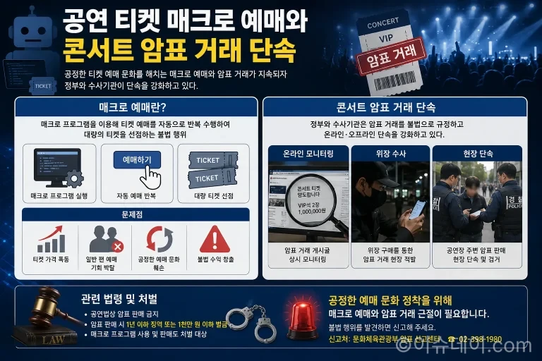 공연 티켓 매크로 예매와 콘서트 암표 거래 단속 이미지