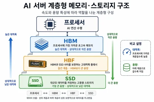 HBM HBF SSD로 구성된 AI 계층형 메모리 구조