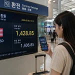 원·달러 환율 전광판을 확인하는 한국인 해외여행객