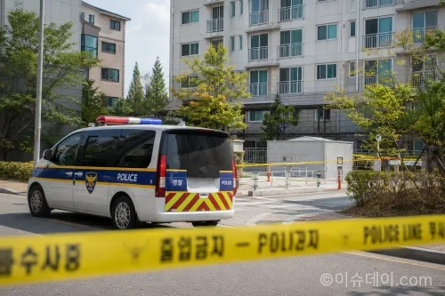 청주 전 연인 흉기 사건 현장에 출동한 경찰 차량 재현 이미지