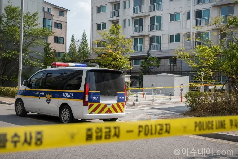 청주 전 연인 흉기 사건 현장에 출동한 경찰 차량 재현 이미지
