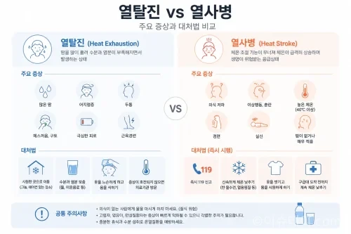 열탈진과 열사병 증상 및 응급대처 방법 비교