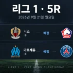 2026년 9월 21일 리그1 5R 니스 릴 마르세유 PSG 경기 일정