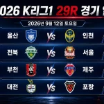 2026년 9월 12일 K리그1 29R 울산 인천 전북 서울 부천 제주 대전 포항 경기 프리뷰