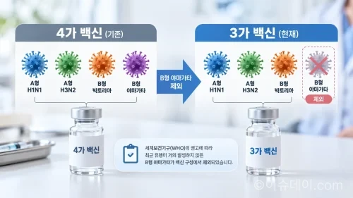 4가에서 3가 백신으로 바뀐 이유를 보여주는 의료 인포그래픽