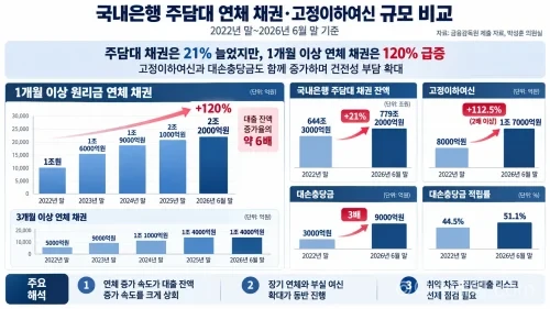 국내 은행 주택담보대출 연체 증가 추이를 보여주는 그래프