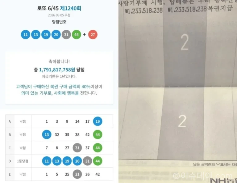 로또 1등 당첨 내역과 약 12억원 실수령을 인증한 게시글 이미지