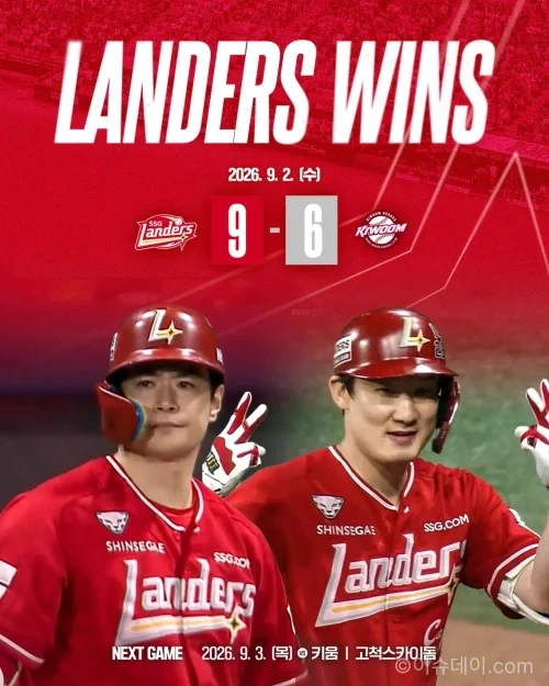 고척스카이돔에서 키움을 9-6으로 꺾은 SSG 랜더스