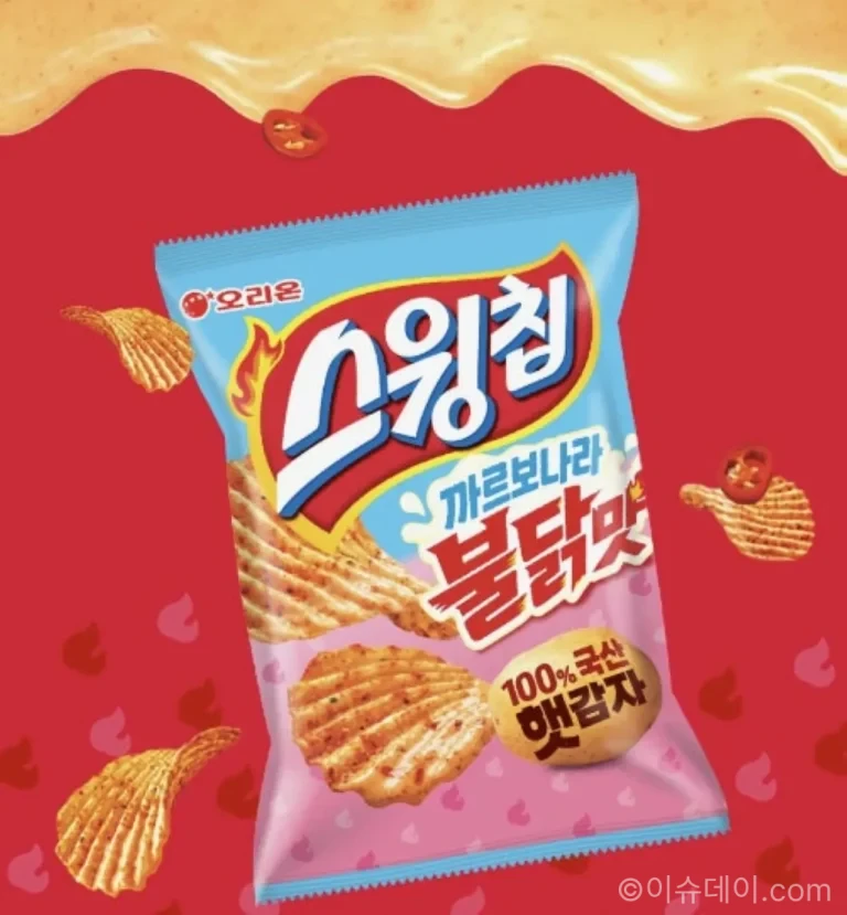삼양식품 불닭과 오리온 꼬북칩 까르보나라 맵닭맛 협업 제품