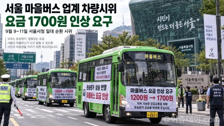 서울 마을버스 요금 1700원 인상을 요구하는 차량시위 모습