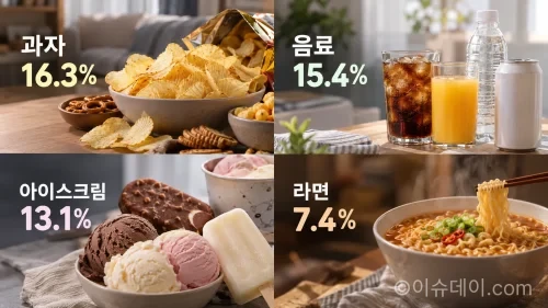 추석 편의점 배달 인기 품목을 보여주는 실사형 인포그래픽