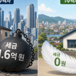 서울과 지방의 1주택자 양도세 차이를 보여주는 비교 일러스트