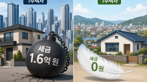 서울과 지방의 1주택자 양도세 차이를 보여주는 비교 일러스트