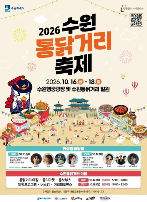 2026 수원 통닭거리 축제가 열리는 화성행궁 광장과 통닭거리 모습