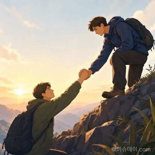 도움과 지원을 상징하는 손을 맞잡은 일러스트