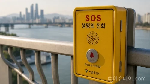 제6차 자살예방기본계획을 통해 정부가 2030년까지 자살률 30% 감축 가운데 서울 마포대교에 설치된 SOS 생명의 전화기