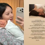 육아로 지친 뒤 침대에 누워 휴식 중인 김지영 모습