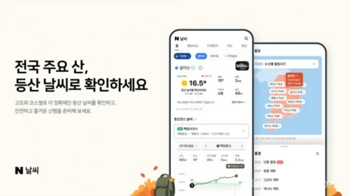 네이버 등산 테마날씨에서 산행 코스별 날씨를 확인하는 화면