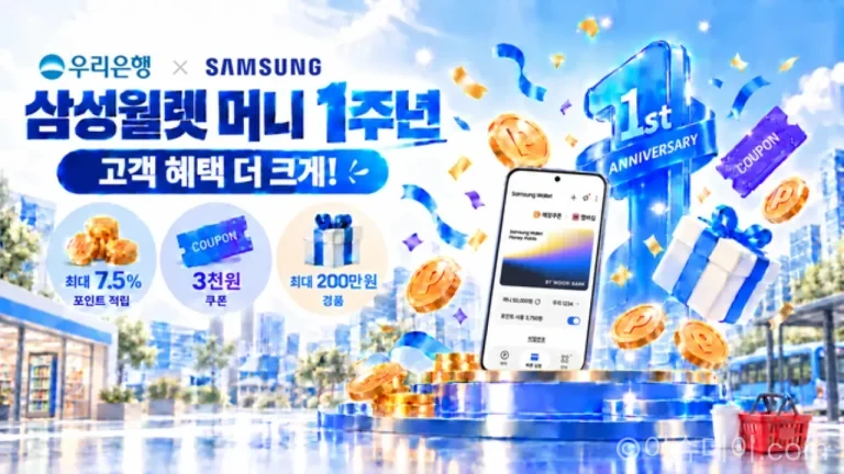 우리은행 삼성월렛 머니 1주년 최대 7.5% 적립 프로모션