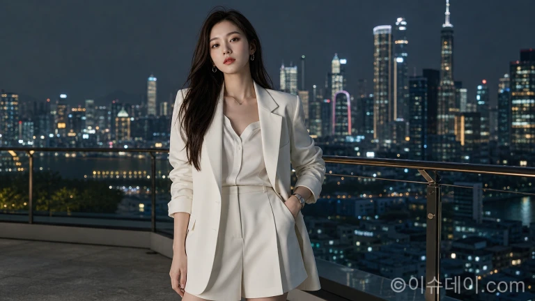 AI 드라마 '해고당한 여자'의 가상 배우가 광고 모델처럼 포즈를 취하는 모습