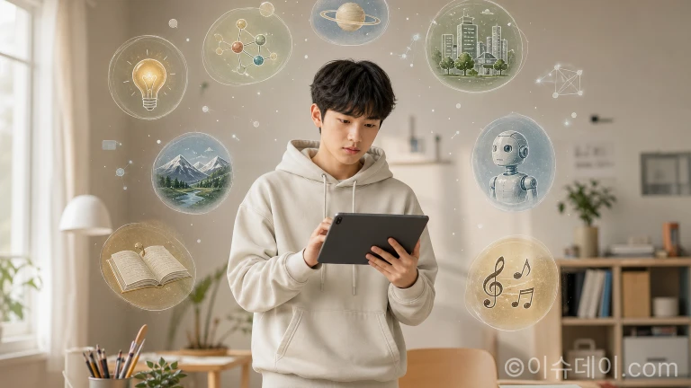태블릿 PC로 창작에 몰두하는 학생의 모습.