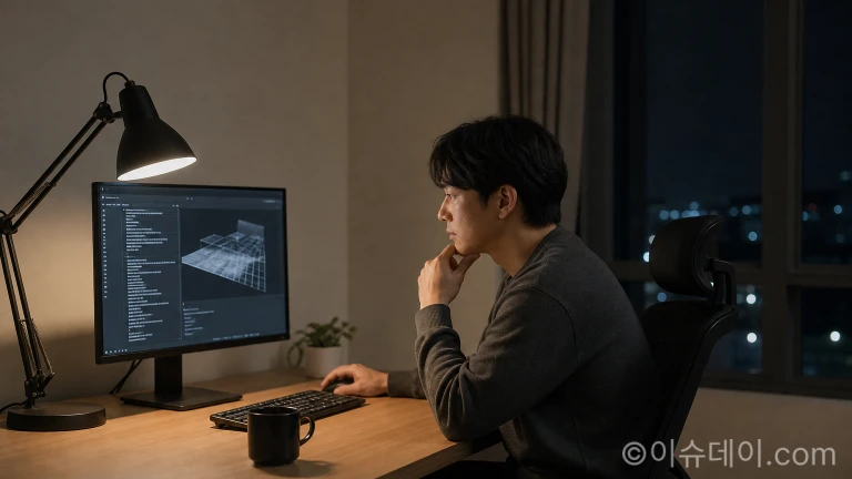 사용자가 재구현된 무료 소프트웨어를 신중하게 사용하는 모습