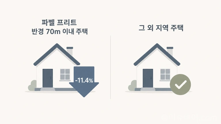 감자튀김 가게 인근 주택 가격이 11.4% 낮다는 것을 보여주는 인포그래픽