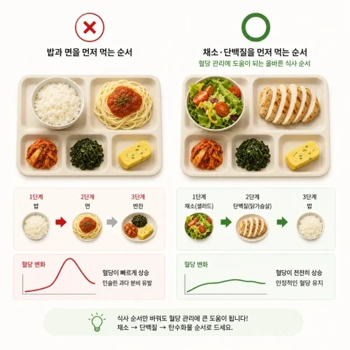 혈당 관리를 위한 올바른 식사 순서 비교