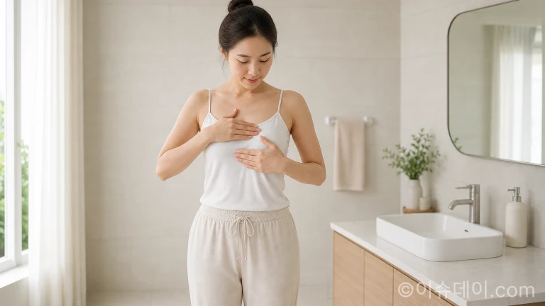매달 정기적으로 유방 자가검진을 실천하는 여성